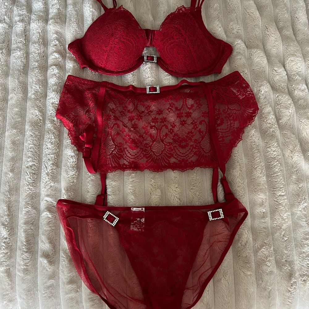 Wolford red lace lingerie 3pc set